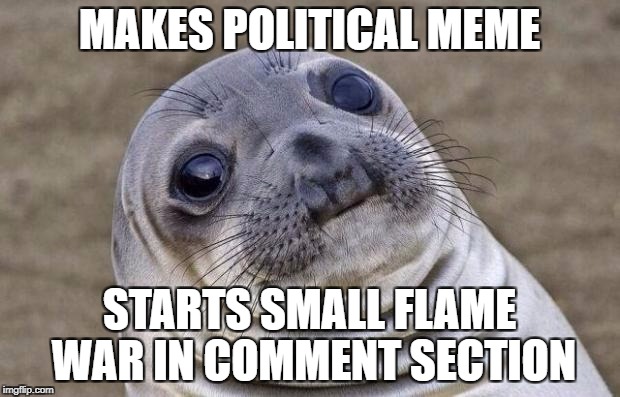 This happens EVERY TIME! | MAKES POLITICAL MEME; STARTS SMALL FLAME WAR IN COMMENT SECTION | image tagged in memes,flame war,funny | made w/ Imgflip meme maker