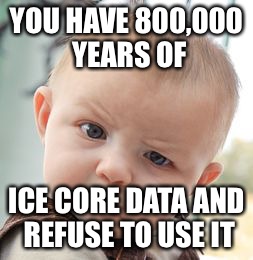 Skeptical Baby Meme | YOU HAVE 800,000 YEARS OF ICE CORE DATA AND REFUSE TO USE IT | image tagged in memes,skeptical baby | made w/ Imgflip meme maker