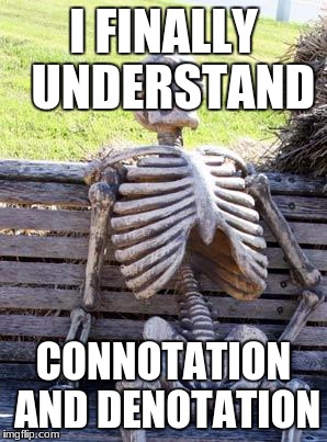 Waiting Skeleton | I FINALLY 
UNDERSTAND; CONNOTATION AND
DENOTATION | image tagged in memes,waiting skeleton | made w/ Imgflip meme maker