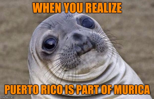 Fake American History 101 | WHEN YOU REALIZE; PUERTO RICO IS PART OF MURICA | image tagged in memes,awkward moment sealion | made w/ Imgflip meme maker