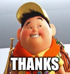Russell | THANKS | image tagged in russell | made w/ Imgflip meme maker