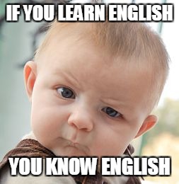 Skeptical Baby Meme | IF YOU LEARN ENGLISH YOU KNOW ENGLISH | image tagged in memes,skeptical baby | made w/ Imgflip meme maker