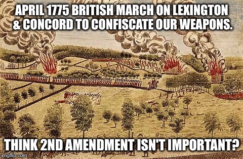 Don't Tread on Me... | APRIL 1775 BRITISH MARCH ON LEXINGTON & CONCORD TO CONFISCATE OUR WEAPONS. THINK 2ND AMENDMENT ISN'T IMPORTANT? | image tagged in gun,guns,gun control,gun rights,2nd amendment,constitution | made w/ Imgflip meme maker