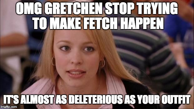 Its Not Going To Happen Meme | OMG GRETCHEN STOP TRYING TO MAKE FETCH HAPPEN; IT'S ALMOST AS DELETERIOUS AS YOUR OUTFIT | image tagged in memes,its not going to happen | made w/ Imgflip meme maker
