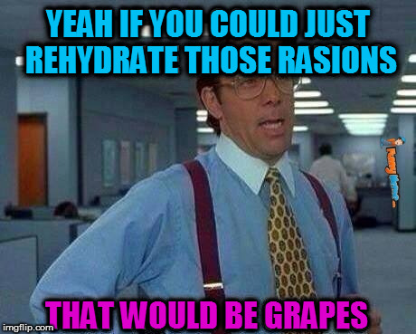 YEAH IF YOU COULD JUST REHYDRATE THOSE RASIONS THAT WOULD BE GRAPES | made w/ Imgflip meme maker