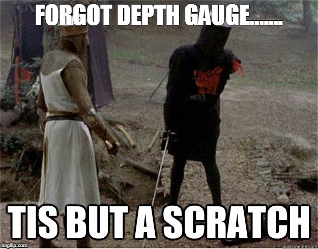 Black Knight Scratch | FORGOT DEPTH GAUGE....... | image tagged in black knight scratch | made w/ Imgflip meme maker