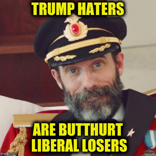 Captain Obvious | TRUMP HATERS; ARE BUTTHURT LIBERAL LOSERS | image tagged in captain obvious | made w/ Imgflip meme maker