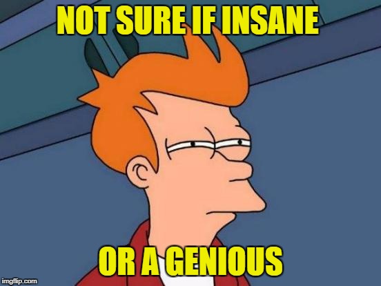 Futurama Fry Meme | NOT SURE IF INSANE OR A GENIOUS | image tagged in memes,futurama fry | made w/ Imgflip meme maker