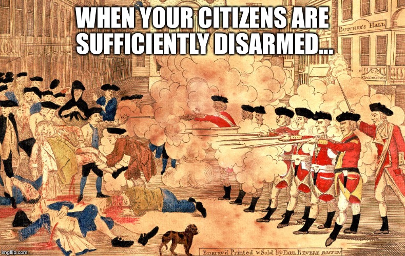 Don't Tread on Me... | WHEN YOUR CITIZENS ARE SUFFICIENTLY DISARMED... | image tagged in gun,guns,gun rights,2nd amendment,constitution,bill of rights | made w/ Imgflip meme maker
