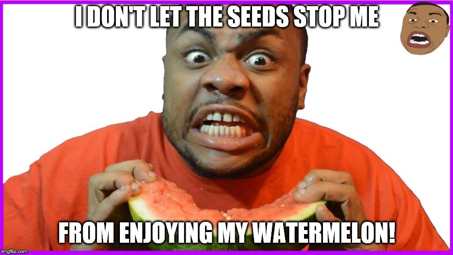 Watermelon dindu | I DON'T LET THE SEEDS STOP ME; FROM ENJOYING MY WATERMELON! | image tagged in watermelon,dindu nuffins | made w/ Imgflip meme maker