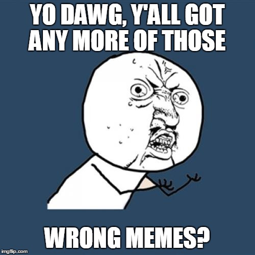 Y U No Meme | YO DAWG, Y'ALL GOT ANY MORE OF THOSE WRONG MEMES? | image tagged in memes,y u no | made w/ Imgflip meme maker