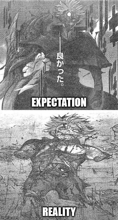 Tokyo Ghoul:re 143 in a nutshell | EXPECTATION; REALITY | image tagged in tokyo ghoul re,kaneki | made w/ Imgflip meme maker