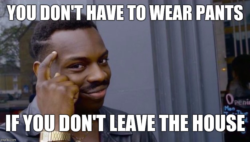 Roll Safe Think About It | YOU DON'T HAVE TO WEAR PANTS; IF YOU DON'T LEAVE THE HOUSE | image tagged in can't blank if you don't blank | made w/ Imgflip meme maker