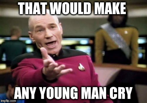 Picard Wtf Meme | THAT WOULD MAKE ANY YOUNG MAN CRY | image tagged in memes,picard wtf | made w/ Imgflip meme maker
