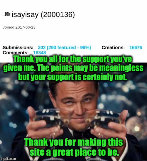 Thank you all for 2,000,000 points! ≧◉◡◉≦ | Thank you all for the support you've given me. The points may be meaningless but your support is certainly not. Thank you for making this site a great place to be. | image tagged in memes,funny,imgflip users,thank you,celebration,two million points | made w/ Imgflip meme maker