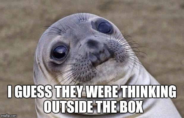 Awkward Moment Sealion Meme | I GUESS THEY WERE THINKING OUTSIDE THE BOX | image tagged in memes,awkward moment sealion | made w/ Imgflip meme maker