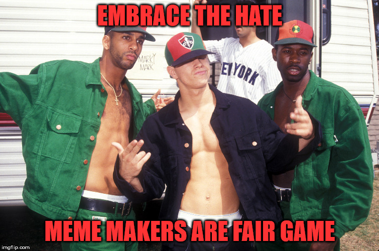 You're in the Public Domain now, kid | EMBRACE THE HATE; MEME MAKERS ARE FAIR GAME | image tagged in marky mark and the funky bunch | made w/ Imgflip meme maker