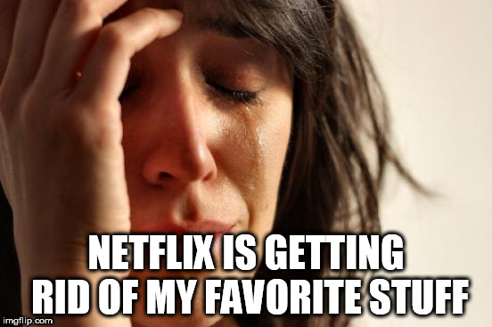 First World Problems Meme | NETFLIX IS GETTING RID OF MY FAVORITE STUFF | image tagged in memes,first world problems | made w/ Imgflip meme maker