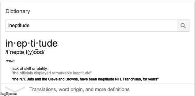 "the N.Y. Jets and the Cleveland Browns, have been ineptitude NFL Franchises, for years" | image tagged in ineptitude | made w/ Imgflip meme maker