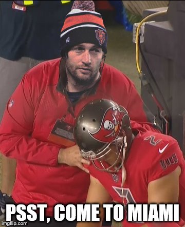 cutler | PSST, COME TO MIAMI | image tagged in football | made w/ Imgflip meme maker