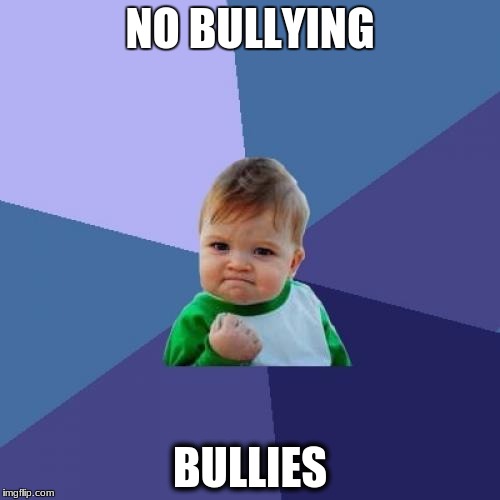 Success Kid Meme | NO BULLYING; BULLIES | image tagged in memes,success kid | made w/ Imgflip meme maker