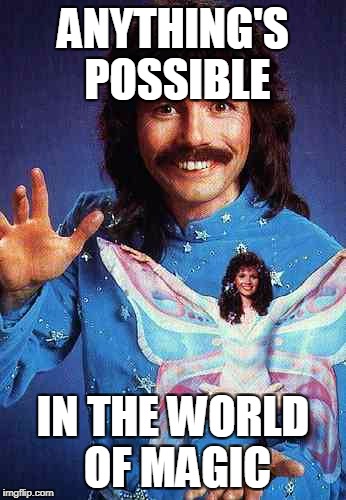 Doug Henning magician | ANYTHING'S POSSIBLE; IN THE WORLD OF MAGIC | image tagged in doug henning magician | made w/ Imgflip meme maker