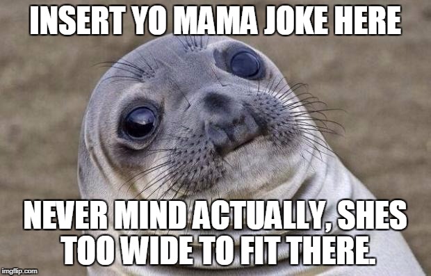 Awkward Moment Sealion Meme | INSERT YO MAMA JOKE HERE; NEVER MIND ACTUALLY, SHES TOO WIDE TO FIT THERE. | image tagged in memes,awkward moment sealion | made w/ Imgflip meme maker