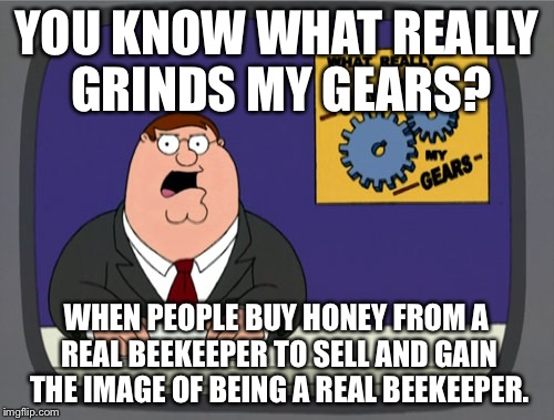 Peter Griffin News Meme | YOU KNOW WHAT REALLY GRINDS MY GEARS? WHEN PEOPLE BUY HONEY FROM A REAL BEEKEEPER TO SELL AND GAIN THE IMAGE OF BEING A REAL BEEKEEPER. | image tagged in memes,peter griffin news | made w/ Imgflip meme maker