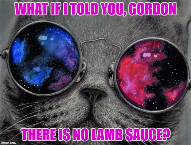Neo Cat | WHAT IF I TOLD YOU, GORDON; THERE IS NO LAMB SAUCE? | image tagged in gordon ramsey | made w/ Imgflip meme maker