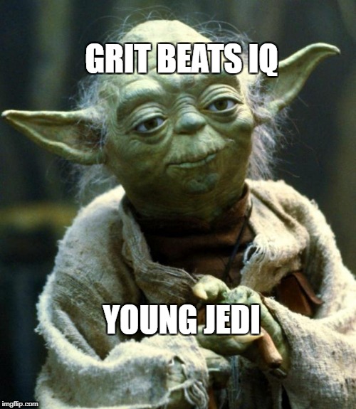 Star Wars Yoda Meme | GRIT BEATS IQ; YOUNG JEDI | image tagged in memes,star wars yoda | made w/ Imgflip meme maker