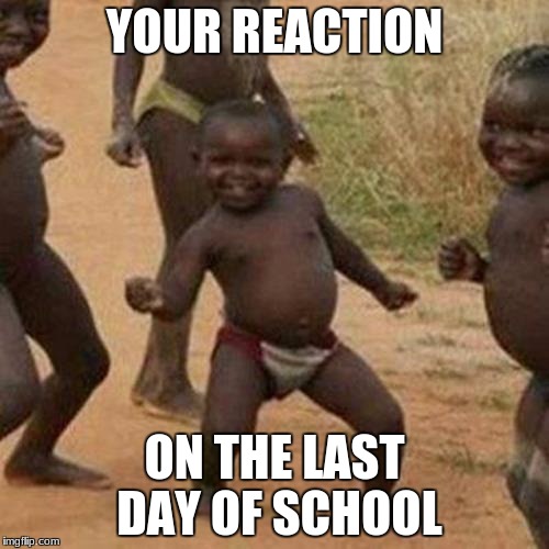 Third World Success Kid Meme | YOUR REACTION; ON THE LAST DAY OF SCHOOL | image tagged in memes,third world success kid | made w/ Imgflip meme maker