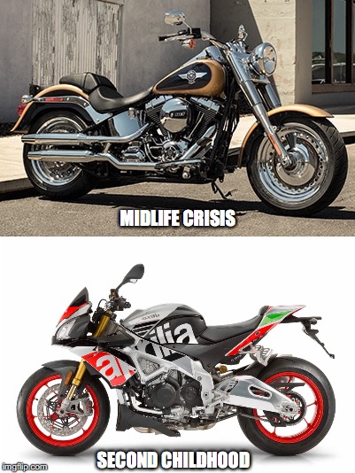 MIDLIFE CRISIS; SECOND CHILDHOOD | made w/ Imgflip meme maker