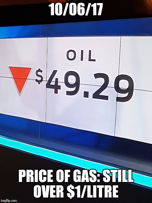 Wtf | 10/06/17; PRICE OF GAS: STILL OVER $1/LITRE | image tagged in wtf | made w/ Imgflip meme maker