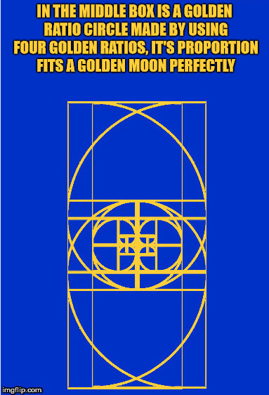 Golden ratio circle. | IN THE MIDDLE BOX IS A GOLDEN RATIO CIRCLE MADE BY USING FOUR GOLDEN RATIOS, IT'S PROPORTION FITS A GOLDEN MOON PERFECTLY | image tagged in the golden ratio,golden moon | made w/ Imgflip meme maker