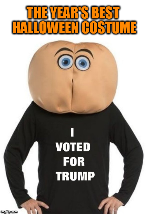 assface | THE YEAR'S BEST HALLOWEEN COSTUME | image tagged in halloween,happy halloween,dump trump,ass,butthead | made w/ Imgflip meme maker