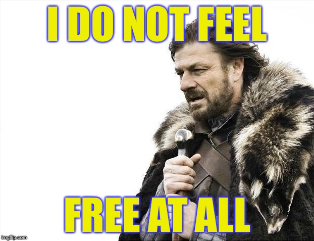 Brace Yourselves X is Coming Meme | I DO NOT FEEL FREE AT ALL | image tagged in memes,brace yourselves x is coming | made w/ Imgflip meme maker