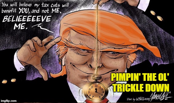 How Numb is America? | PIMPIN' THE OL' TRICKLE DOWN | image tagged in tax con,trickle down | made w/ Imgflip meme maker