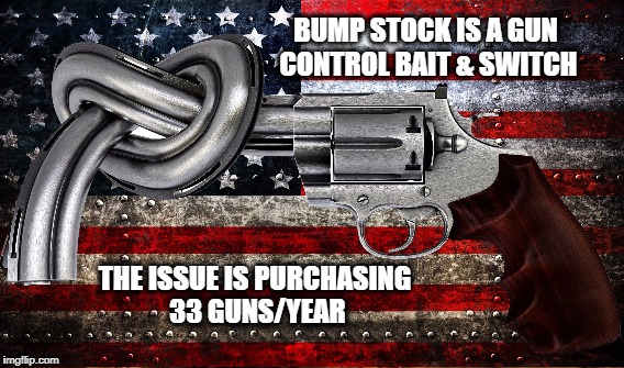 Gun Control is the Issue | BUMP STOCK IS A GUN CONTROL BAIT & SWITCH; THE ISSUE IS PURCHASING 33 GUNS/YEAR | image tagged in gun control,sham | made w/ Imgflip meme maker