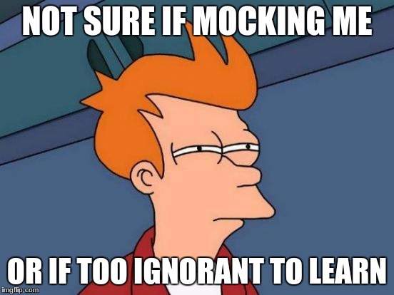 Futurama Fry Meme | NOT SURE IF MOCKING ME OR IF TOO IGNORANT TO LEARN | image tagged in memes,futurama fry | made w/ Imgflip meme maker