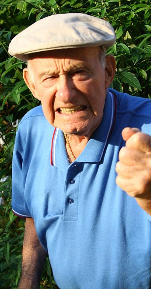 Old man holding out fist Blank Meme Template