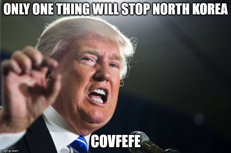donald trump | ONLY ONE THING WILL STOP NORTH KOREA; COVFEFE | image tagged in donald trump | made w/ Imgflip meme maker