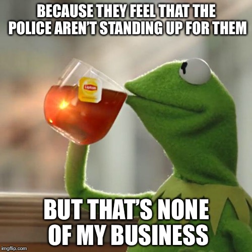 But That's None Of My Business Meme | BECAUSE THEY FEEL THAT THE POLICE AREN’T STANDING UP FOR THEM BUT THAT’S NONE OF MY BUSINESS | image tagged in memes,but thats none of my business,kermit the frog | made w/ Imgflip meme maker
