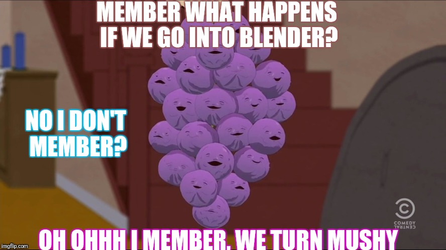 Member Berries | MEMBER WHAT HAPPENS IF WE GO INTO BLENDER? NO I DON'T MEMBER? OH OHHH I MEMBER, WE TURN MUSHY | image tagged in memes,member berries | made w/ Imgflip meme maker