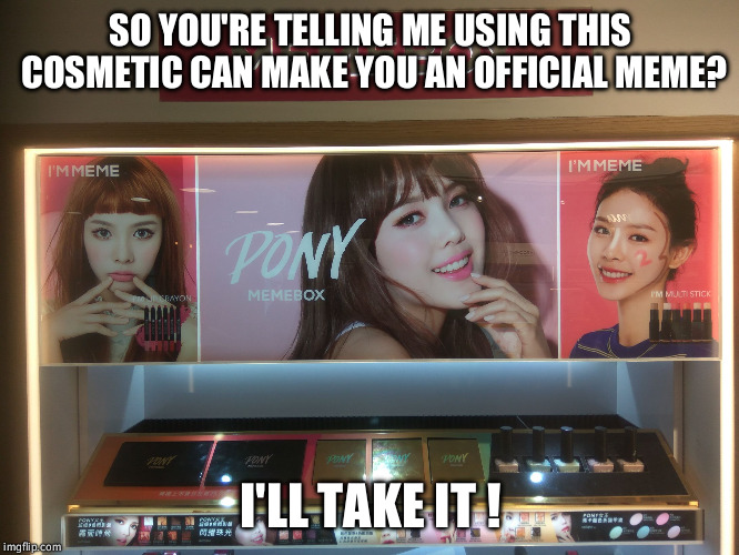meme | SO YOU'RE TELLING ME USING THIS COSMETIC CAN MAKE YOU AN OFFICIAL MEME? I'LL TAKE IT ! | image tagged in meme | made w/ Imgflip meme maker
