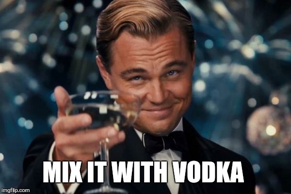 Leonardo Dicaprio Cheers Meme | MIX IT WITH VODKA | image tagged in memes,leonardo dicaprio cheers | made w/ Imgflip meme maker