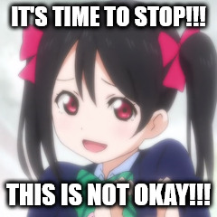 IT'S TIME TO STOP!!!,OKAY!? | IT'S TIME TO STOP!!! THIS IS NOT OKAY!!! | image tagged in anime,love live | made w/ Imgflip meme maker