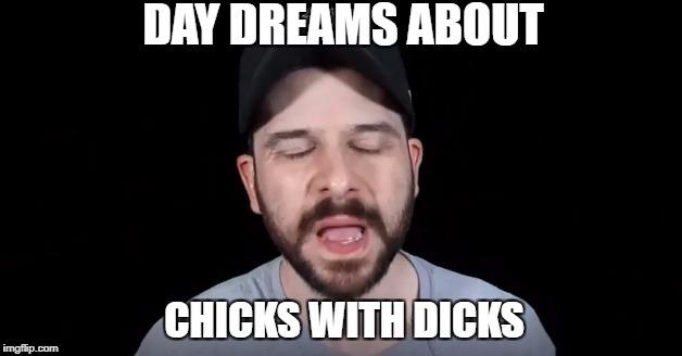 DAY DREAMS ABOUT; CHICKS WITH DICKS | image tagged in steve shives | made w/ Imgflip meme maker