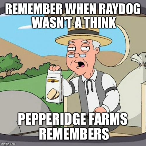 Remember | REMEMBER WHEN RAYDOG WASN’T A THINK; PEPPERIDGE FARMS REMEMBERS | image tagged in raydog,pepperidge farm remembers | made w/ Imgflip meme maker