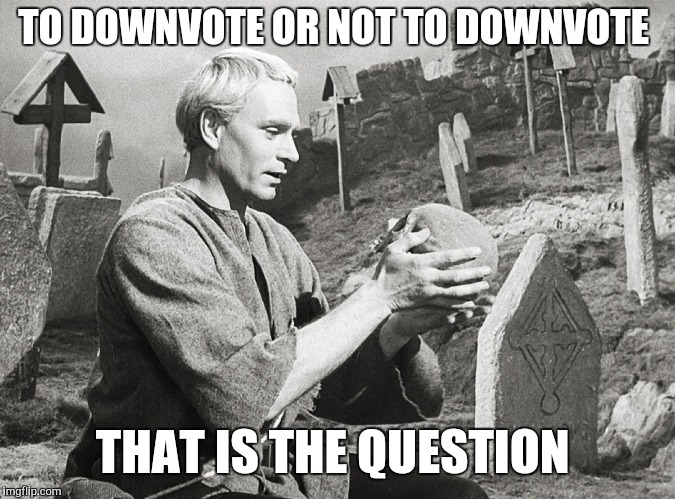 Hamlet | TO DOWNVOTE OR NOT TO DOWNVOTE THAT IS THE QUESTION | image tagged in hamlet | made w/ Imgflip meme maker