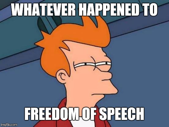 WHATEVER HAPPENED TO FREEDOM OF SPEECH | image tagged in memes,futurama fry | made w/ Imgflip meme maker